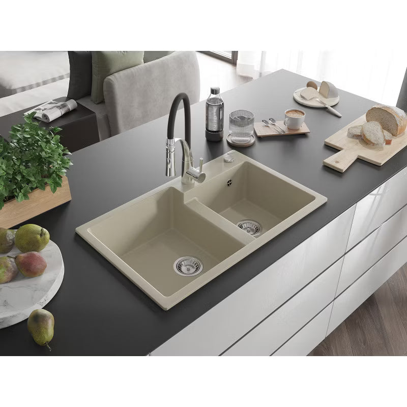 Granitvask Tomas 2-Kammer 80x50 cm Beige med Armatur