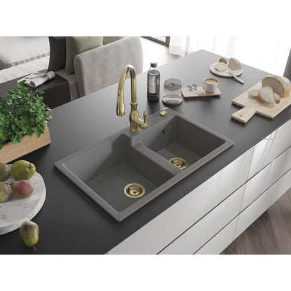 Granitvask Tomas 2-Kammer 80x50 cm Beige med Armatur