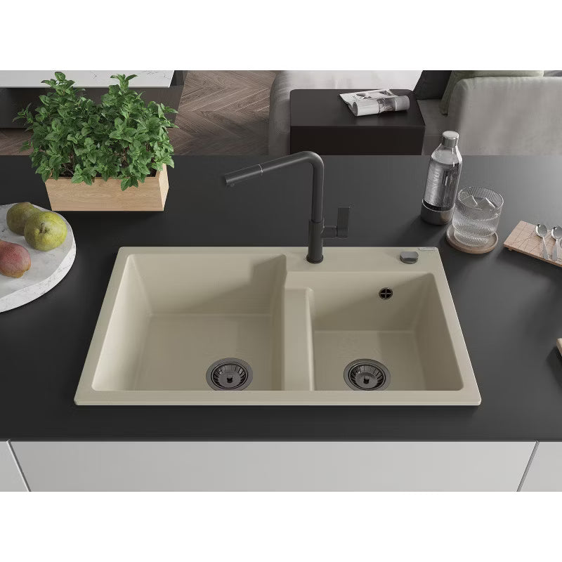 Granitvask Tomas 2-Kammer 80x50 cm Beige med Armatur