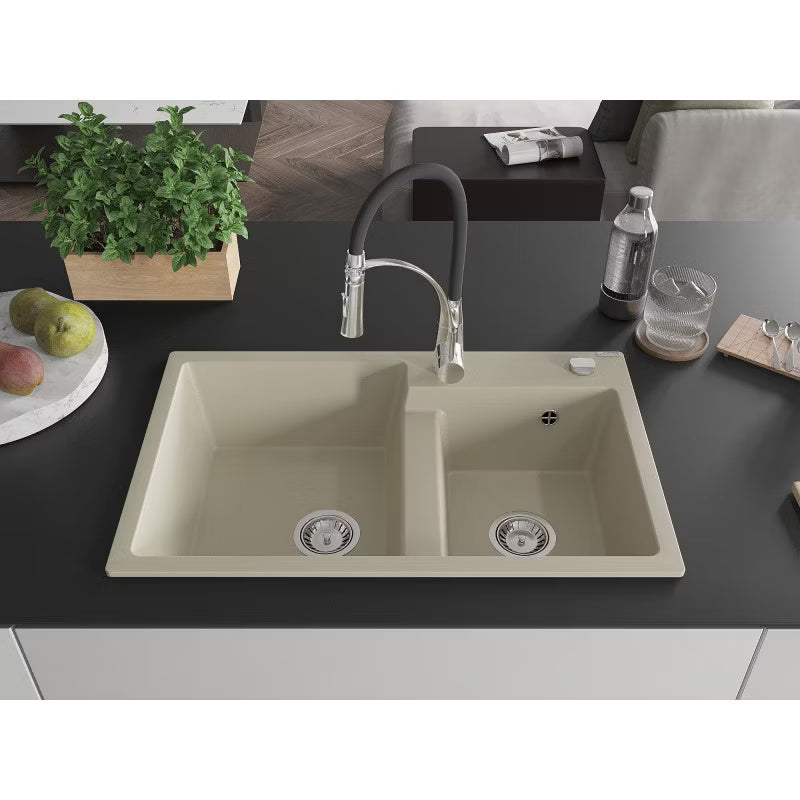 Granitvask Tomas 2-Kammer 80x50 cm Beige med Armatur
