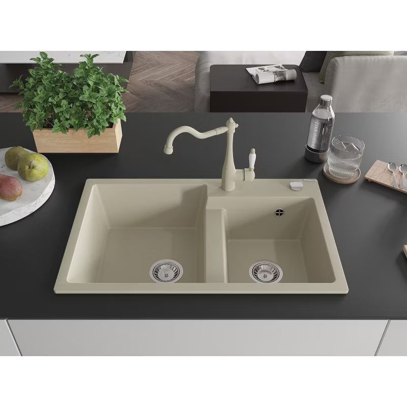 Granitvask Tomas 2-Kammer 80x50 cm Beige med Armatur
