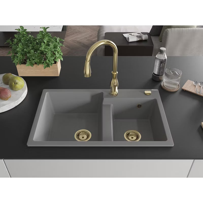 Granitvask Tomas 2-Kammer 80x50 cm Beige med Armatur