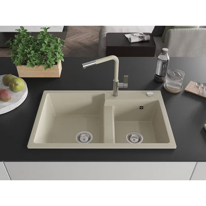 Granitvask Tomas 2-Kammer 80x50 cm Beige med Armatur