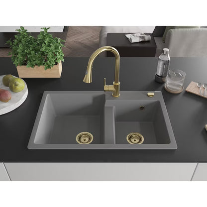 Granitvask Tomas 2-Kammer 80x50 cm Beige med Armatur