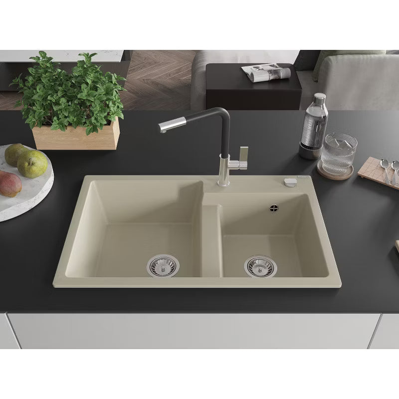 Granitvask Tomas 2-Kammer 80x50 cm Beige med Armatur