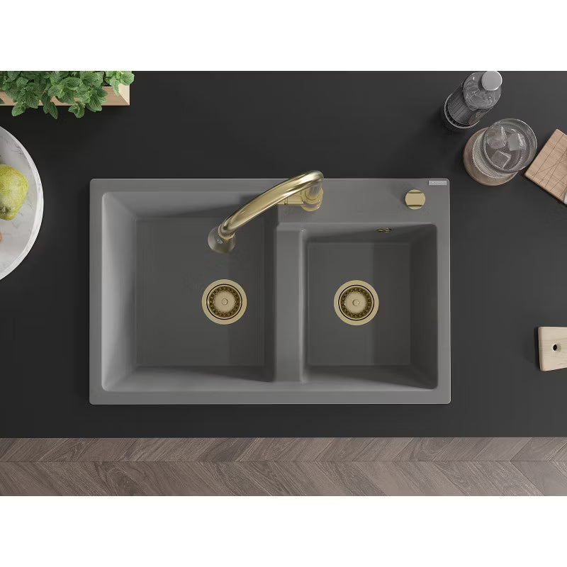 Granitvask Tomas 2-Kammer 80x50 cm Beige med Armatur