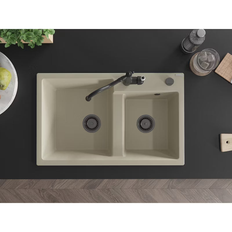 Granitvask Tomas 2-Kammer 80x50 cm Beige med Armatur