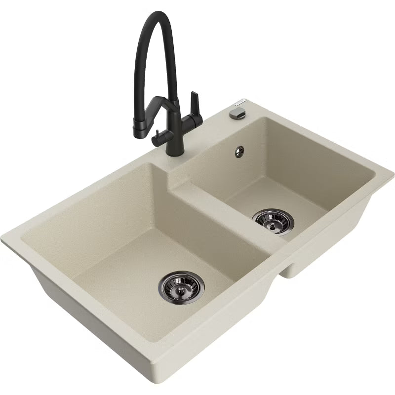 Granitvask Tomas 2-Kammer 80x50 cm Beige med Duo Armatur