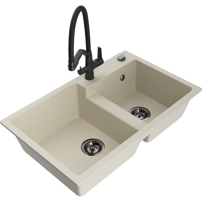 Granitvask Tomas 2-Kammer 80x50 cm Beige med Duo Armatur