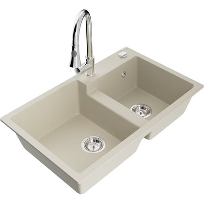 Granitvask Tomas 2-Kammer 80x50 cm Beige med Armatur