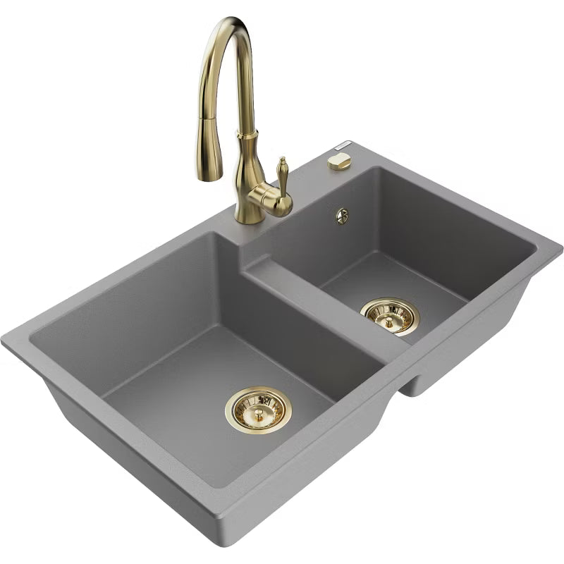 Granitvask Tomas 2-Kammer 80x50 cm Beige med Armatur
