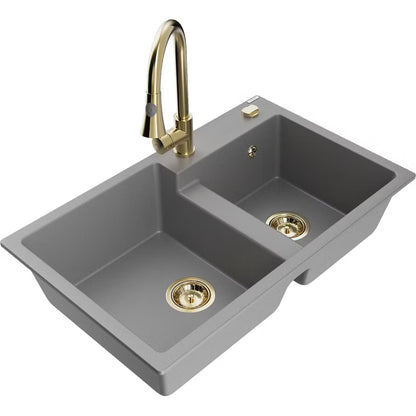 Granitvask Tomas 2-Kammer 80x50 cm Beige med Armatur