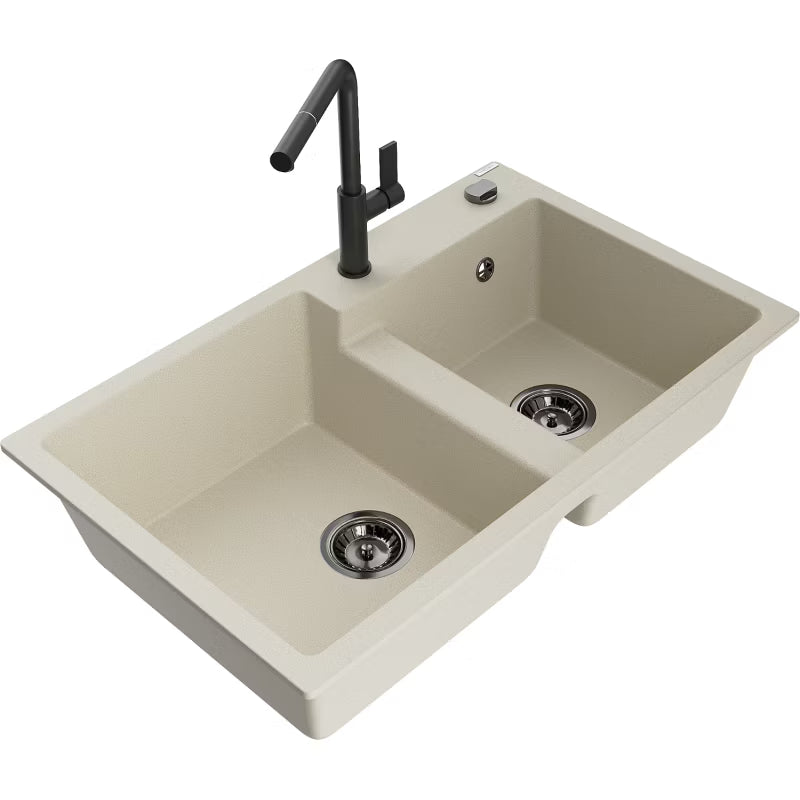 Granitvask Tomas 2-Kammer 80x50 cm Beige med Armatur