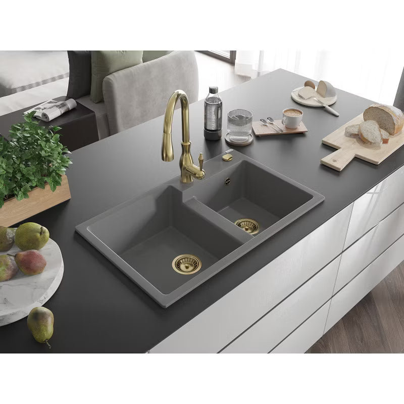 Granitvask Tomas 2-Kammer 80x50 cm Beige med Armatur