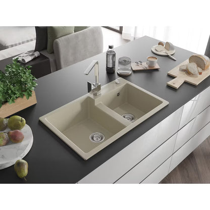 Granitvask Tomas 2-Kammer 80x50 cm Beige med Armatur