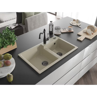 Granitvask Tomas 2-Kammer 80x50 cm Beige med Armatur