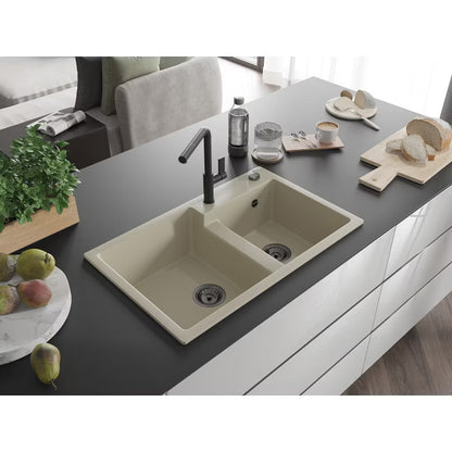 Granitvask Tomas 2-Kammer 80x50 cm Beige med Armatur
