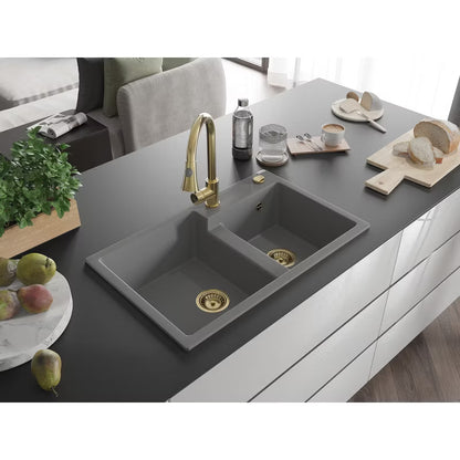 Granitvask Tomas 2-Kammer 80x50 cm Beige med Armatur