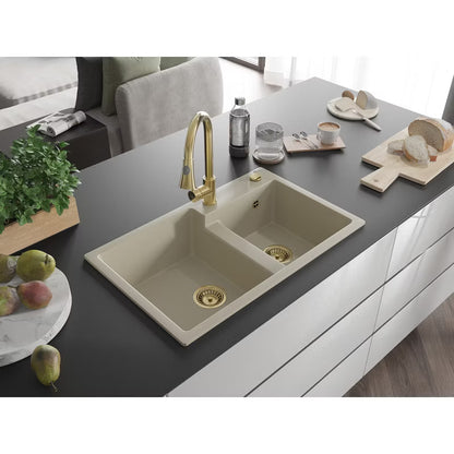 Granitvask Tomas 2-Kammer 80x50 cm Beige med Armatur