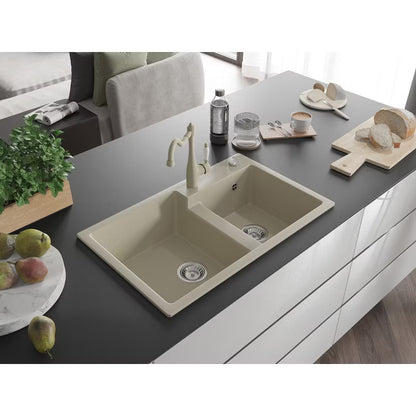 Granitvask Tomas 2-Kammer 80x50 cm Beige med Armatur