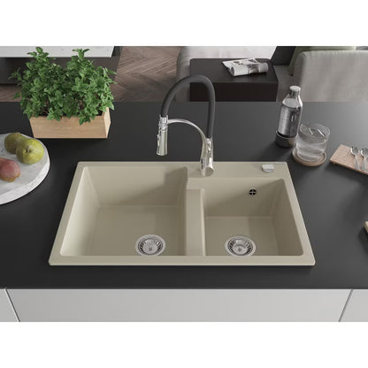 Granitvask Tomas 2-Kammer 80x50 cm Beige med Armatur