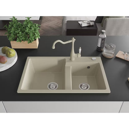 Granitvask Tomas 2-Kammer 80x50 cm Beige med Armatur