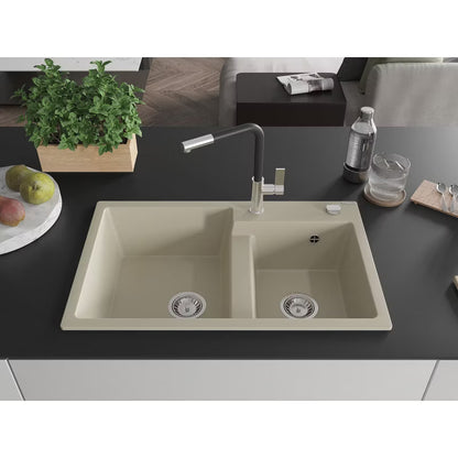 Granitvask Tomas 2-Kammer 80x50 cm Beige med Armatur