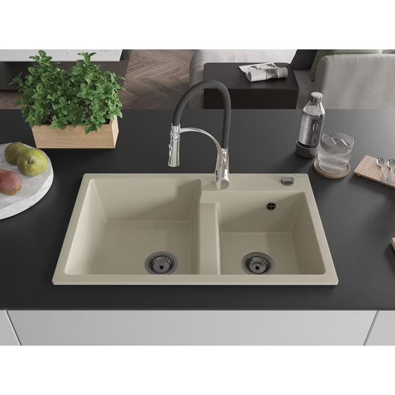 Granitvask Tomas 2-Kammer 80x50 cm Beige med Armatur