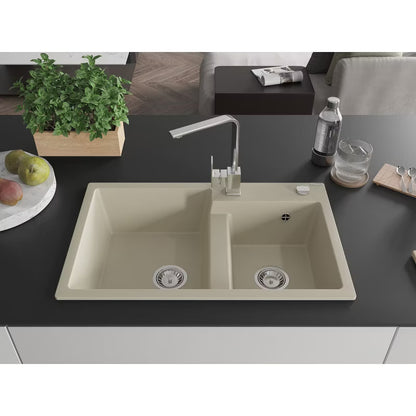 Granitvask Tomas 2-Kammer 80x50 cm Beige med Armatur