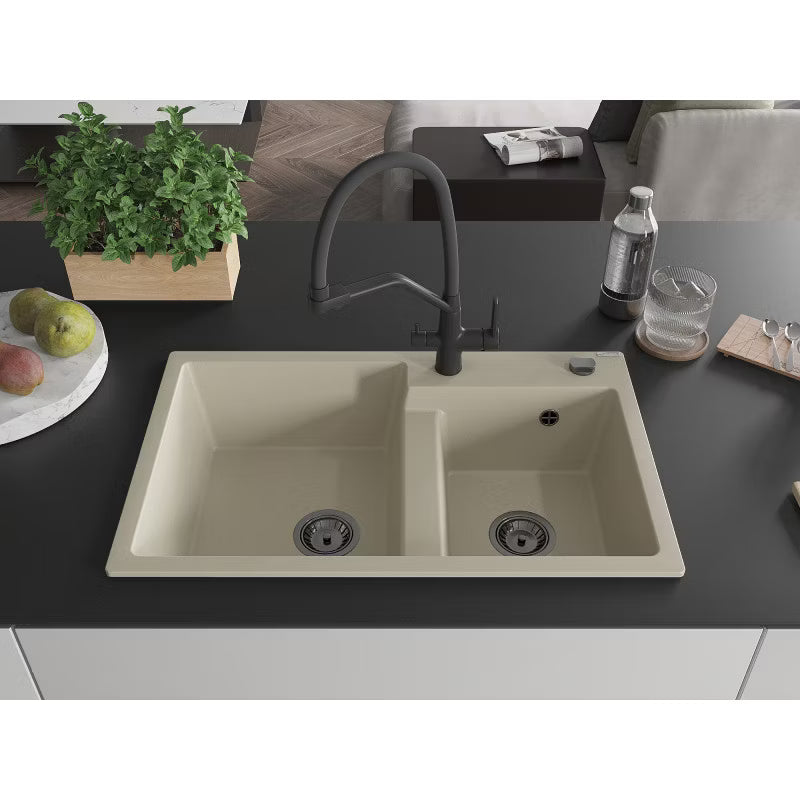 Granitvask Tomas 2-Kammer 80x50 cm Beige med Duo Armatur