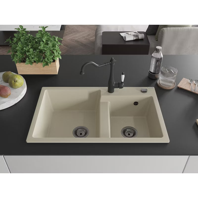 Granitvask Tomas 2-Kammer 80x50 cm Beige med Armatur