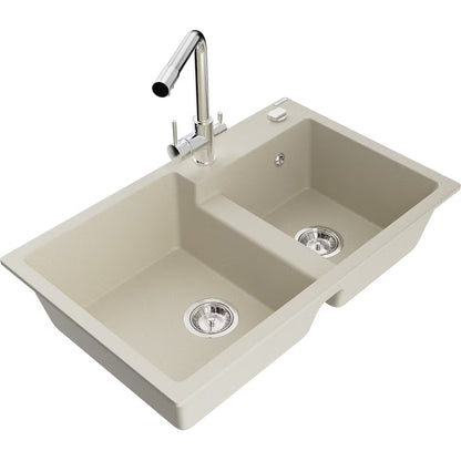 Granitvask Tomas 2-Kammer 80x50 cm Beige med Vandhane