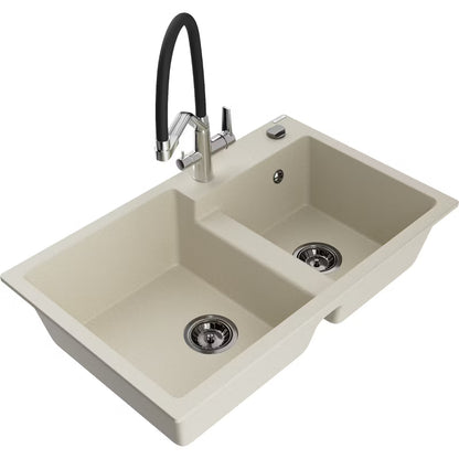Granitvask Tomas 2-Kammer 80x50 cm Beige med Vandhane
