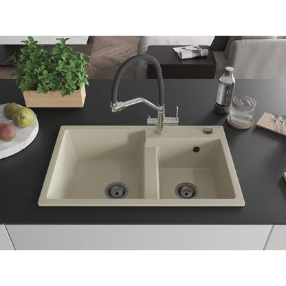 Granitvask Tomas 2-Kammer 80x50 cm Beige med Vandhane