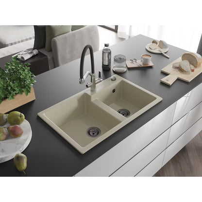 Granitvask Tomas 2-Kammer 80x50 cm Beige med Vandhane