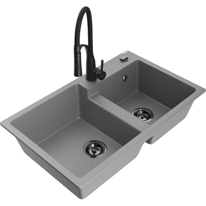 Granitvask Tomas 2-Kammer 80x50 cm Grå med Armatur