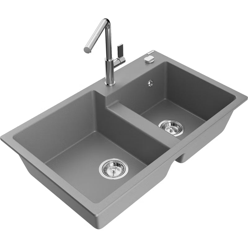 Granitvask Tomas 2-Kammer 80x50 cm Grå med Armatur