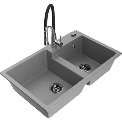 Granitvask Tomas 2-Kammer 80x50 cm Grå med Armatur