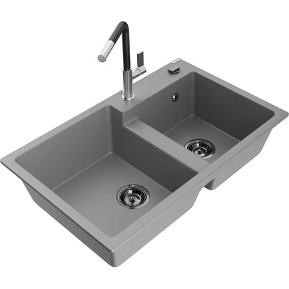 Granitvask Tomas 2-Kammer 80x50 cm Grå med Flora Armatur