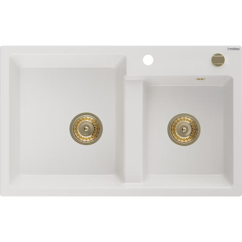 Granitvask Tomas 2-Kammer 80x50 cm Hvid