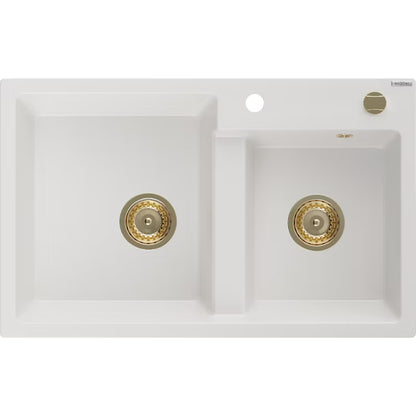 Granitvask Tomas 2-Kammer 80x50 cm Hvid