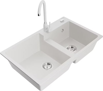 Granitvask Tomas 2-Kammer 80x50 cm Hvid med Armatur