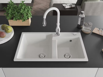 Granitvask Tomas 2-Kammer 80x50 cm Hvid med Armatur