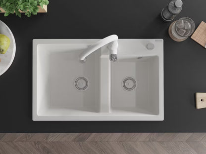 Granitvask Tomas 2-Kammer 80x50 cm Hvid med Armatur