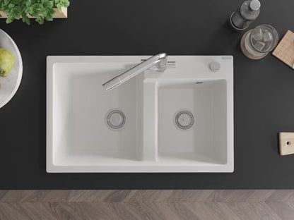 Granitvask Tomas 2-Kammer 80x50 cm Hvid med Armatur