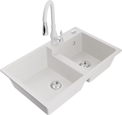 Granitvask Tomas 2-Kammer 80x50 cm Hvid med Armatur