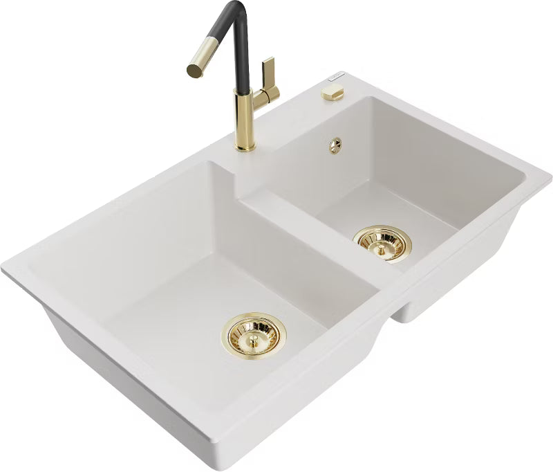 Granitvask Tomas 2-Kammer 80x50 cm Hvid med Armatur