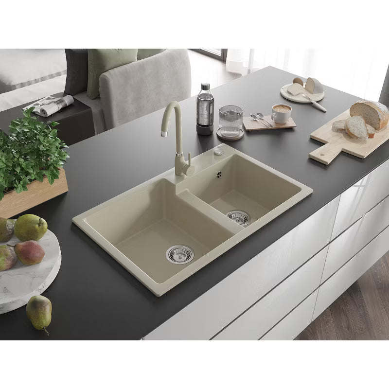 Granitvask Tomas 2-Kammer 80x50 cm Hvid