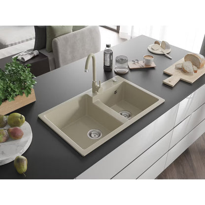 Granitvask Tomas 2-Kammer 80x50 cm Hvid