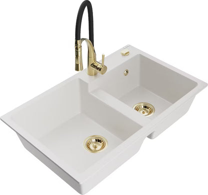Granitvask Tomas 2-Kammer 80x50 cm Hvid med Armatur